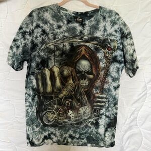 Graphic Tie-Dye T-Shirt with Grim Reaper Design